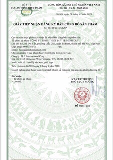 giấy chứng nhận sản phẩm của bonivein